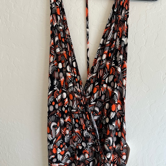 Free People Daria Halter Maxi Dress Size L Black Orange Low Back Wrap Slit Plun… - Picture 2 of 9